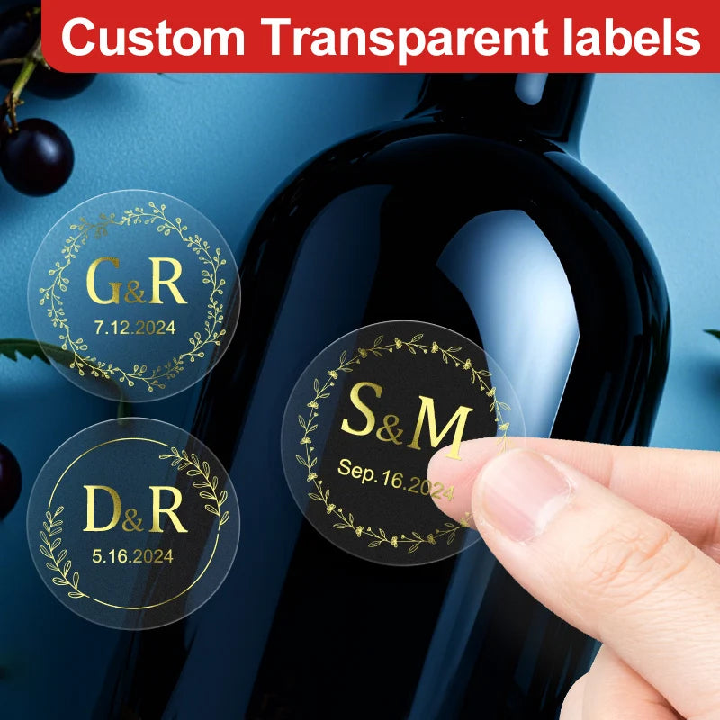 Custom Transparent Gold Waterproof Stickers - Party Supplies, Home Decor, Gift Tags - Elegant Labels for Wedding & Celebration