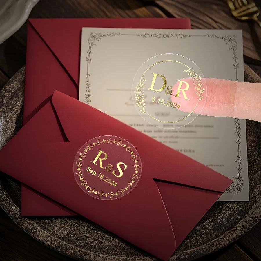 Custom Transparent Gold Waterproof Stickers - Party Supplies, Home Decor, Gift Tags - Elegant Labels for Wedding & Celebration