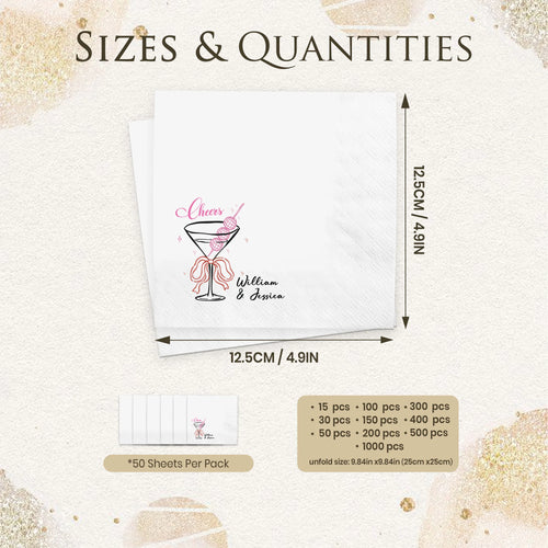 Custom Cocktail Napkins 3 ply Personalized Cocktail Napkins Party Decor Disposable Paper Napkins For Wedding Anniversary Bridal